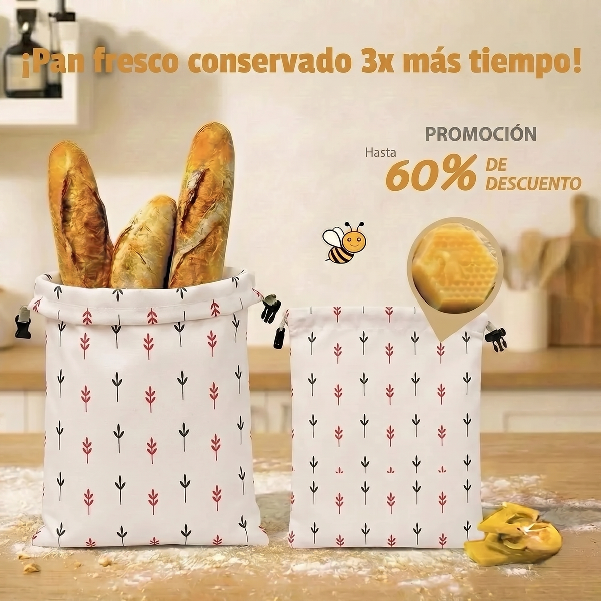 Bolsas para pan premium en 100% algodón y cera de abeja