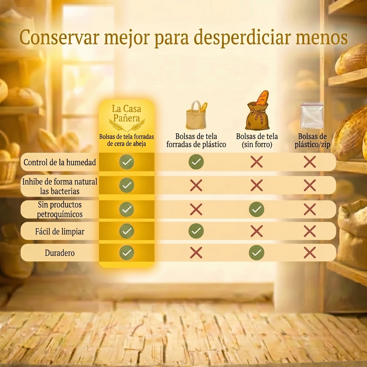 Bolsas para pan premium en 100% algodón y cera de abeja