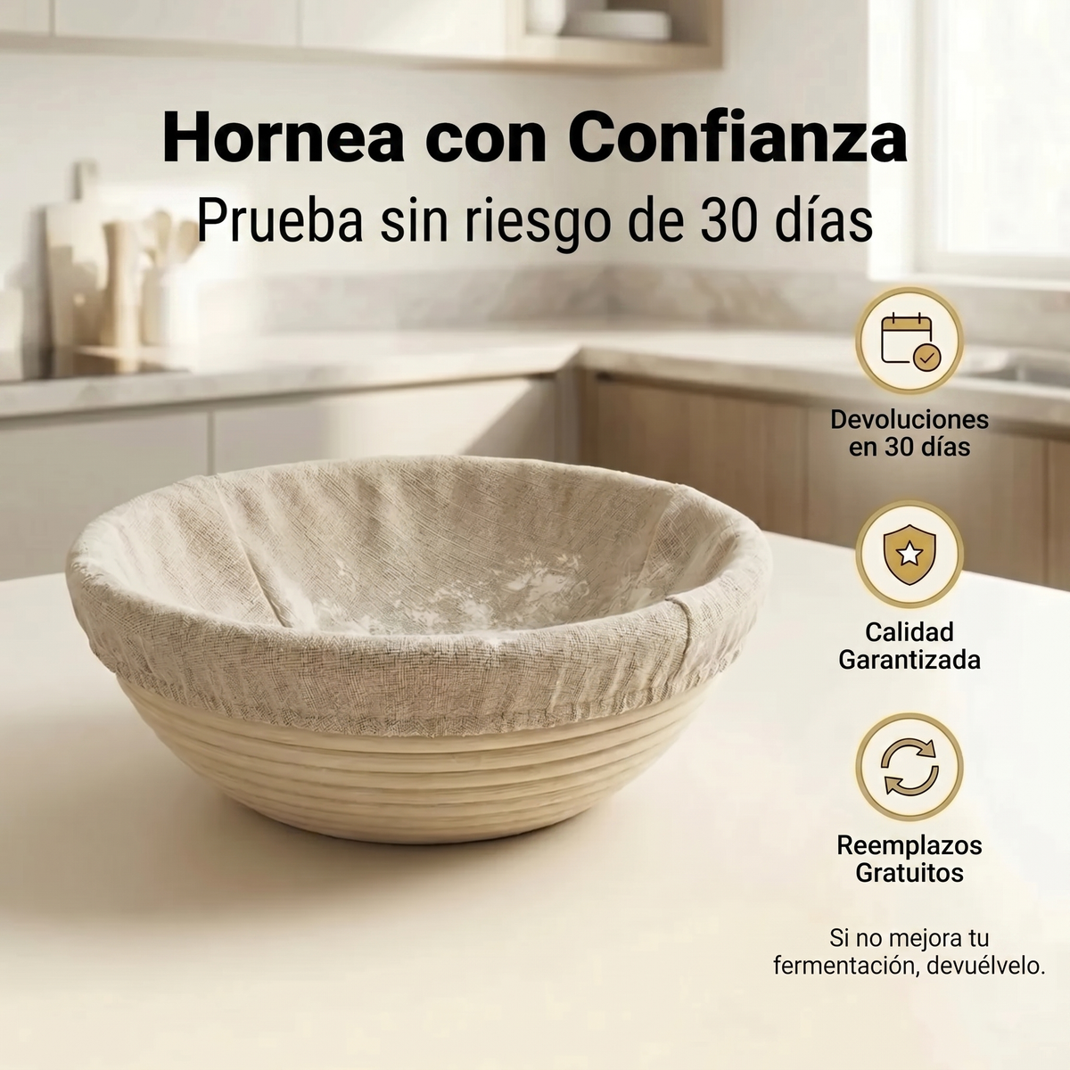 Cesta de fermentación en ratán natural