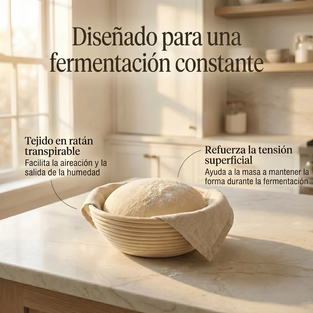 Cesta de fermentación en ratán natural